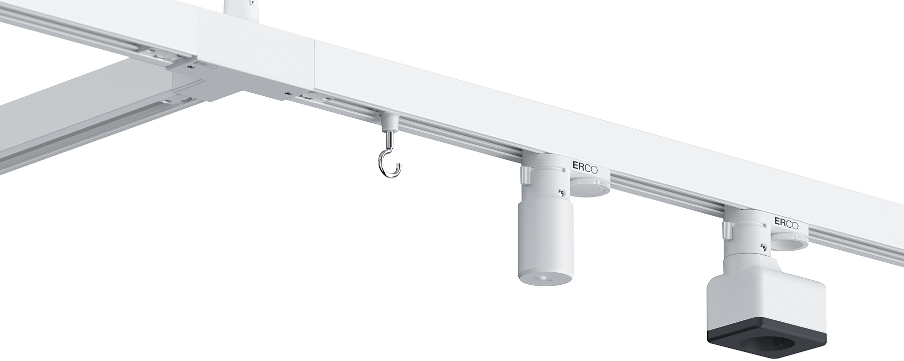 ERCO track system for flexible lighting with spotlights and accessories.