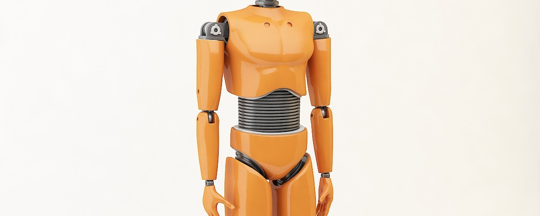 Orange mannequin for flexible lighting design with ERCO tracks.