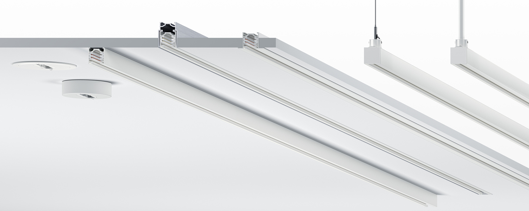ERCO track system: Flexible lighting infrastructure for ceilings and walls, ideal for adaptable lighting concepts.