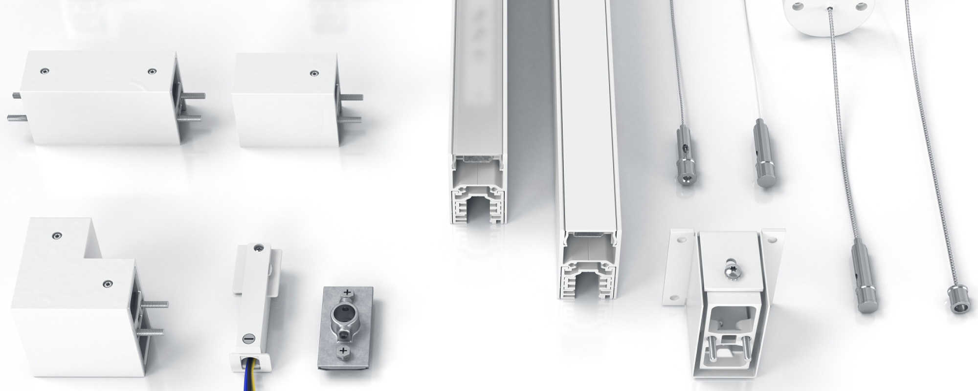 ERCO Hi-trac track system with accessories for flexible indoor lighting solutions.