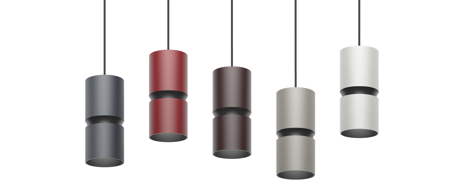 ERCO pendant luminaires in various colors, customizable lighting solutions for projects.