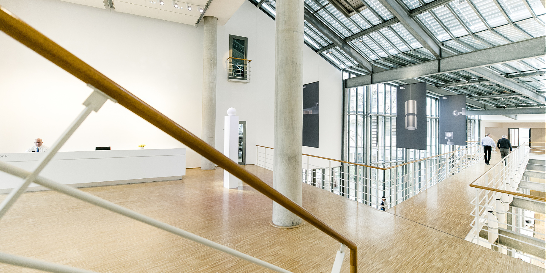 ERCO's headquarters in Lüdenscheid, Germany, showcasing architecture with skylight and staircase.