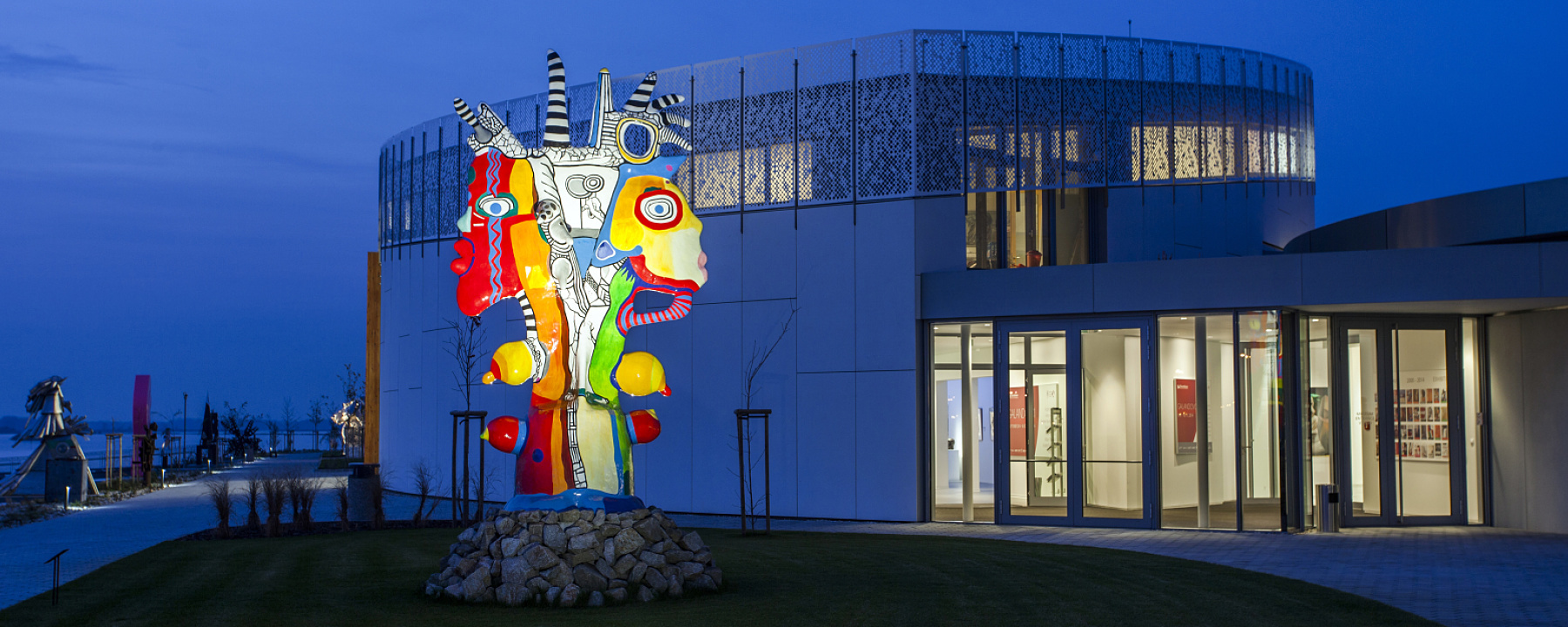 Illuminated sculpture at the Danubiana Museum, Bratislava, creating outdoor cultural experiences.