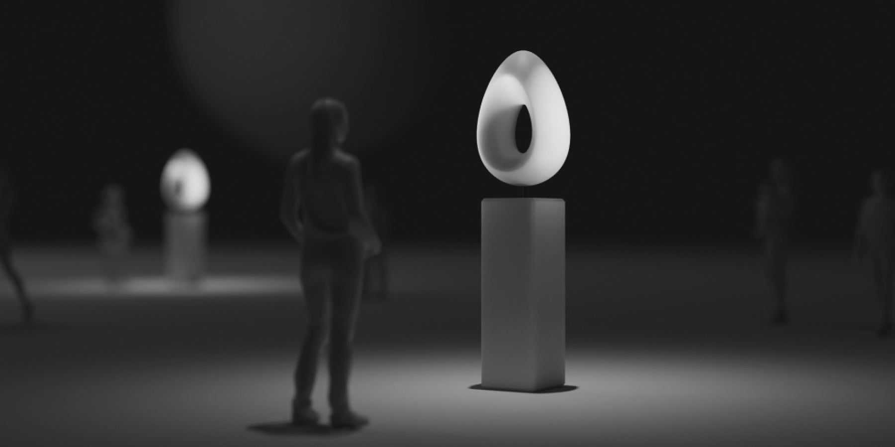 Illuminated sculpture in a museum, highlighted with ERCO lighting for art exhibitions.