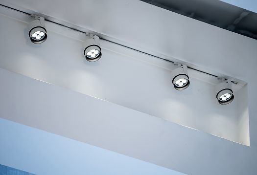 ERCO Parscan LED spotlights on a track, providing accent lighting in the Ara Pacis Museum.