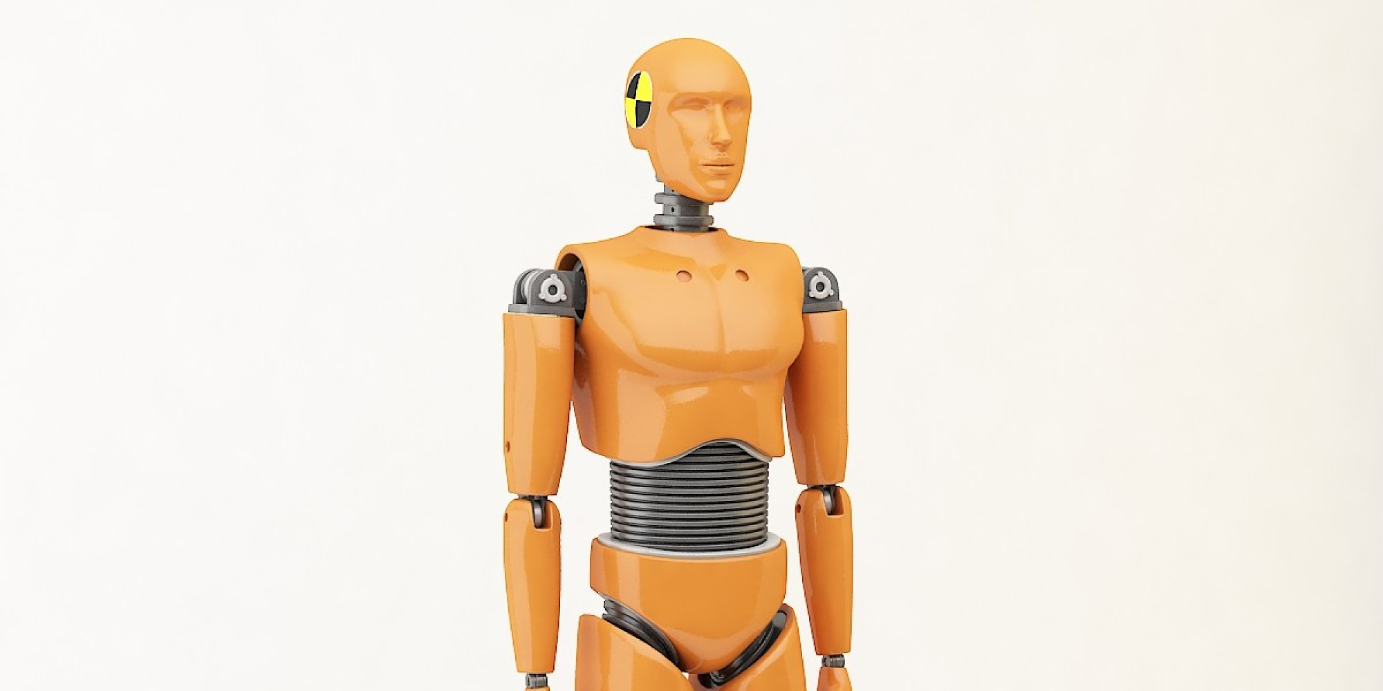 A crash test dummy simulating impact for safety testing.