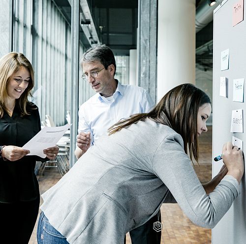 ERCO team planning projects on a whiteboard, driving digital transformation forward.