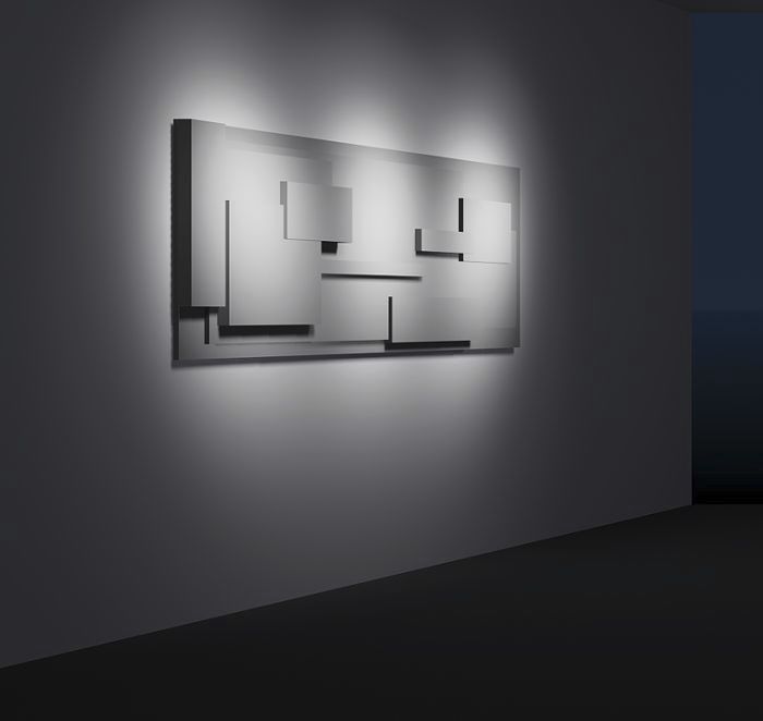 Illuminated modern wall sculpture by ERCO, blending art and architecture.