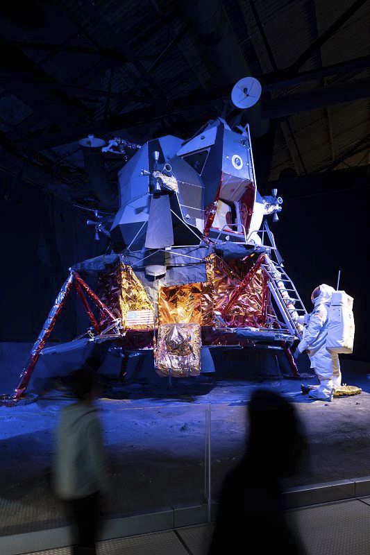 Apollo Lunar Module exhibit at Cradle of Aviation Museum, lit by ERCO LED spotlights.