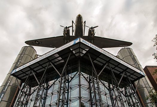 Raisin Bomber atop the German Museum of Technology in Berlin, landmark for the Berlin Airlift and tech heritage.