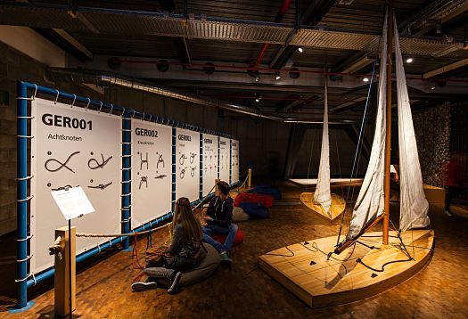 Sailboats and knot-tying exhibit at the German Museum of Technology, lit by ERCO LEDs.
