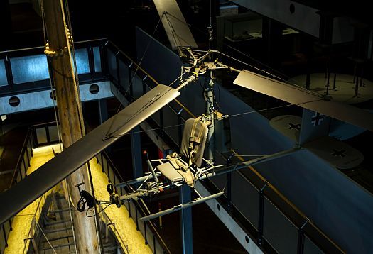 German Museum of Technology: Historic autogyro lit with ERCO LED lighting.