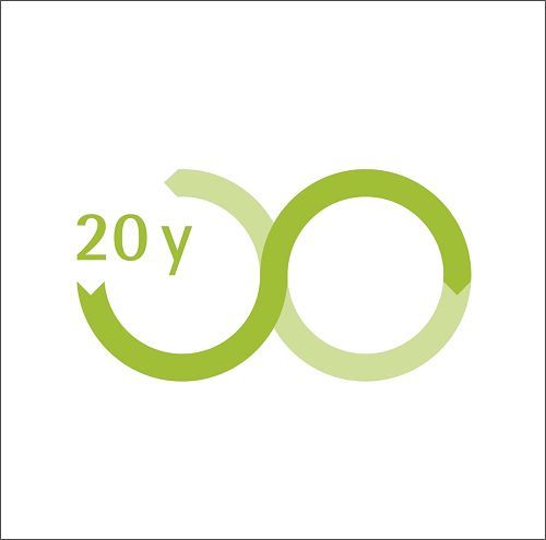 Symbol for ERCOs 20-year light guarantee, emphasizing the longevity and sustainability of LED lighting solutions.