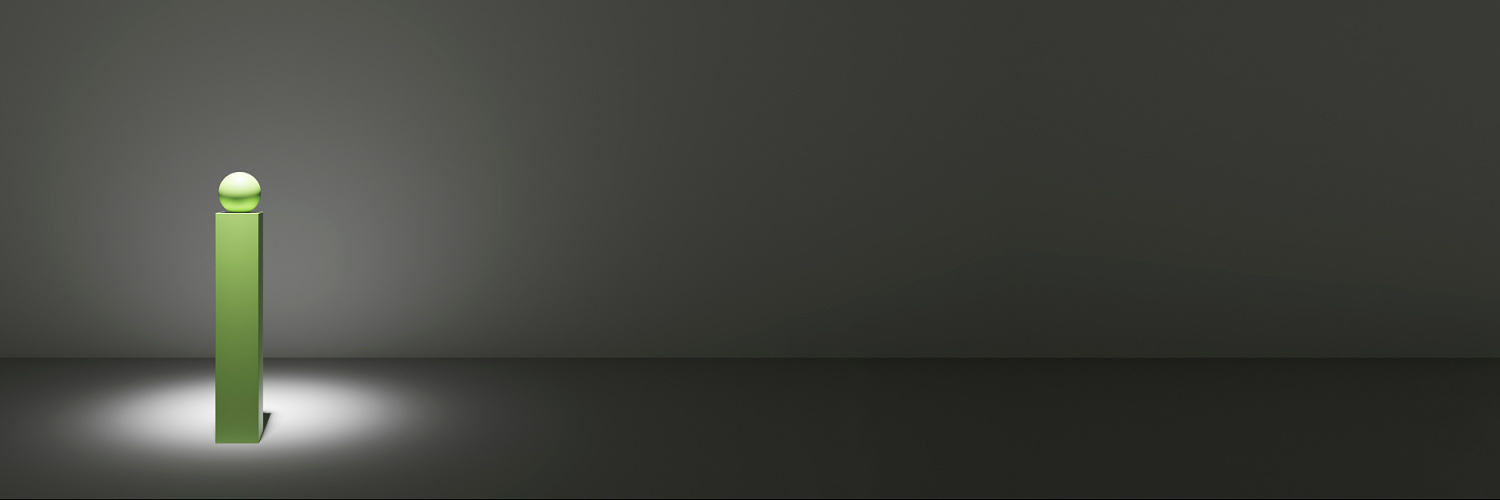 ERCO Greenology concept: A green column with sphere, illuminated, symbolizing sustainability in lighting design.