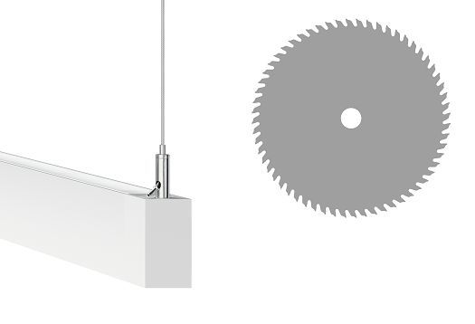 ERCO Hi-trac track with saw blade, showing it can be cut to size for installation.
