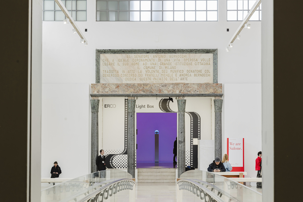 ERCO Light Box exhibit in Milan, showcasing light and architecture with innovative lighting solutions.