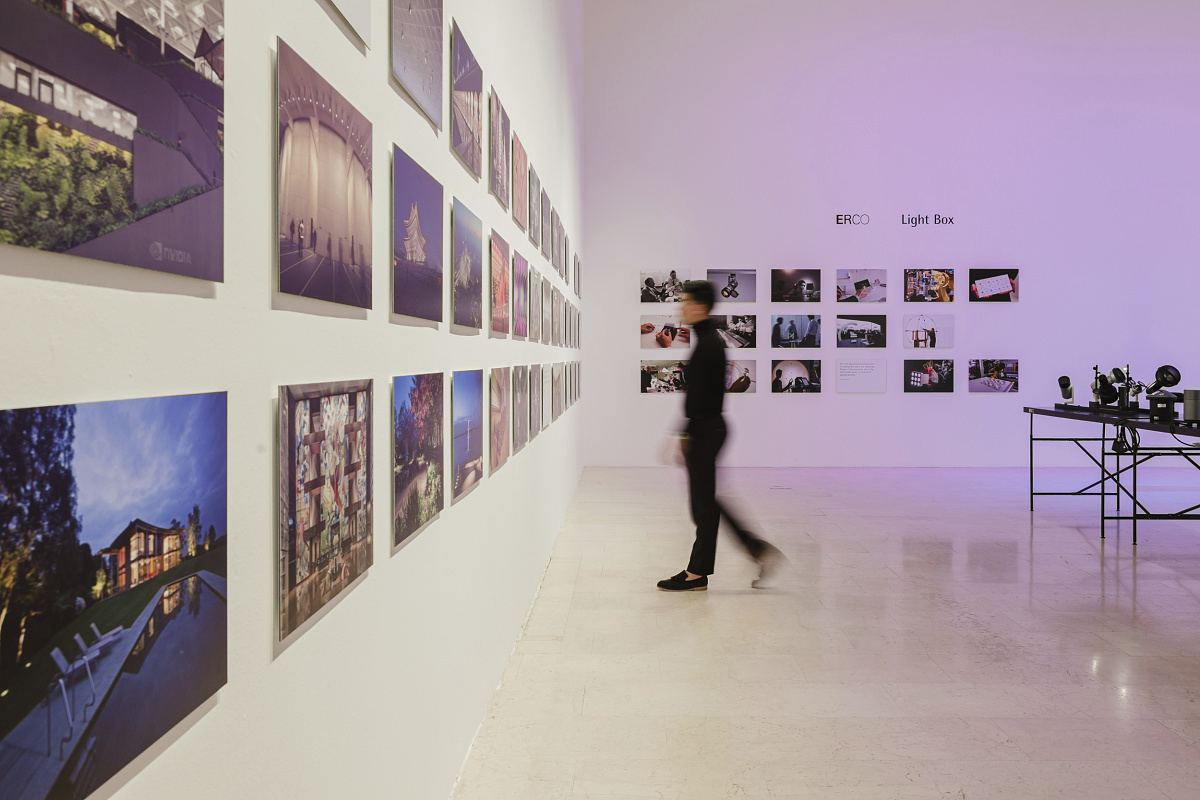 ERCO Light Box exhibition in Milan showcasing architectural photography with light.