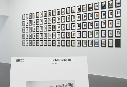 ERCO Lichtbericht 100 exhibition showcasing international lighting projects and design insights.