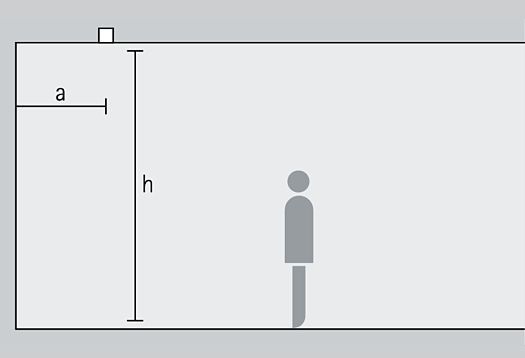 ERCO track: Schematic diagram showing wall mounting with distance indications.