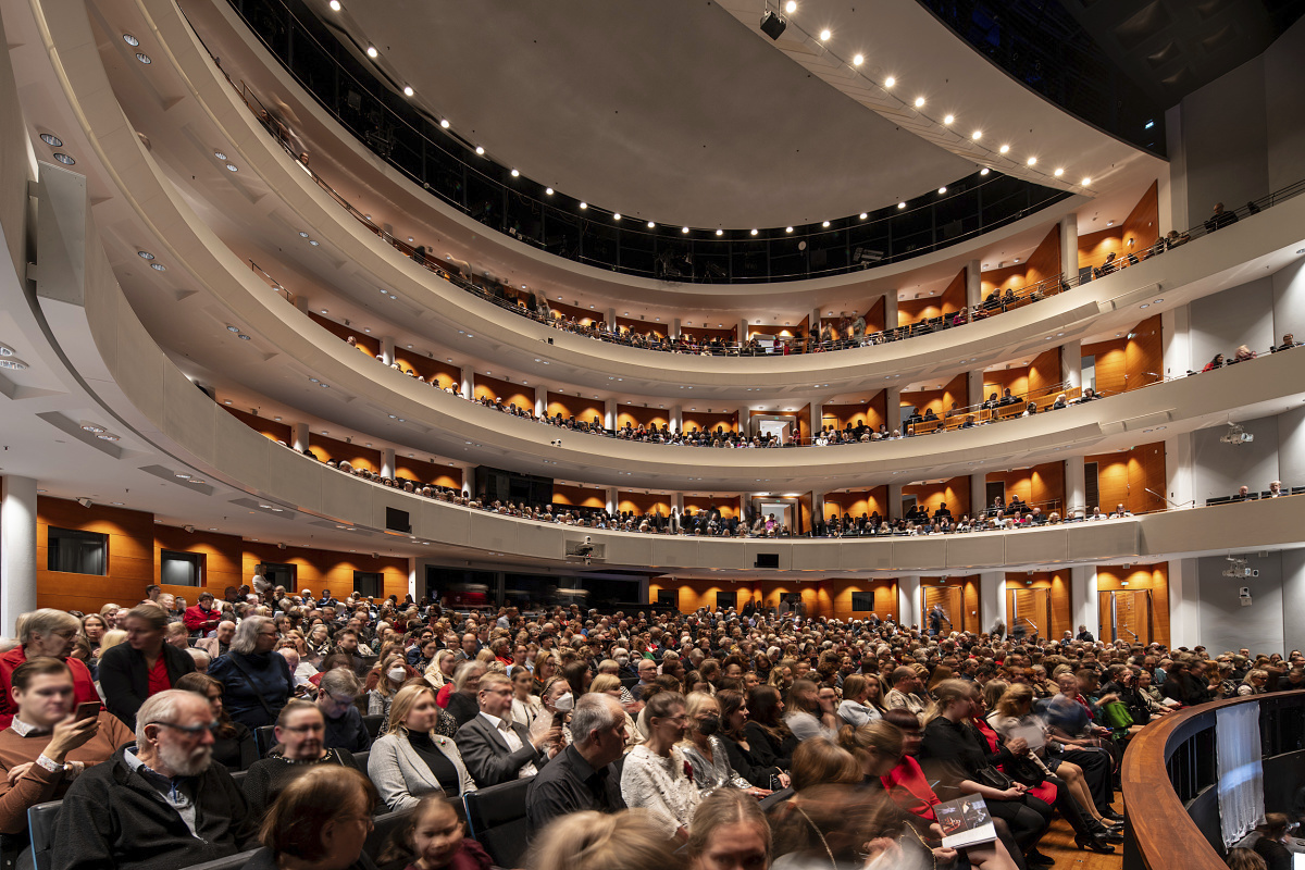 Finnish National Opera illuminated with energy-efficient ERCO LED downlights.