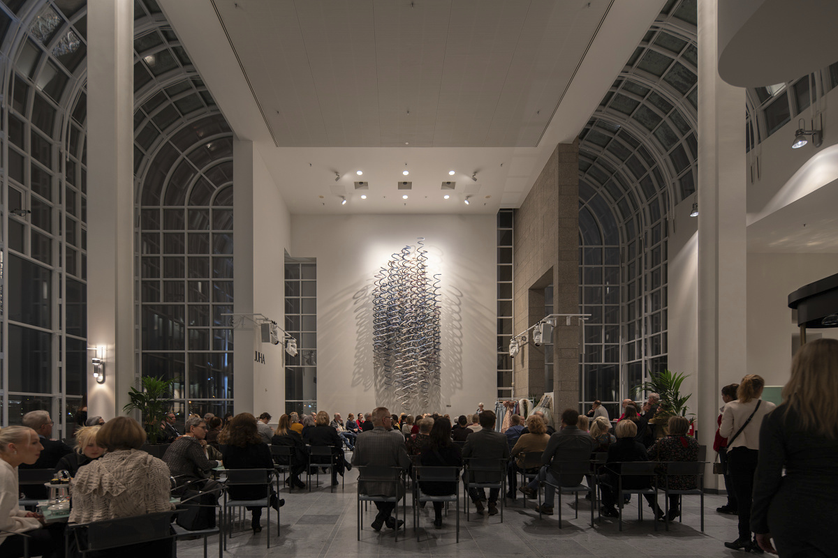 Finnish National Opera audience hall with LED downlights and art installation.