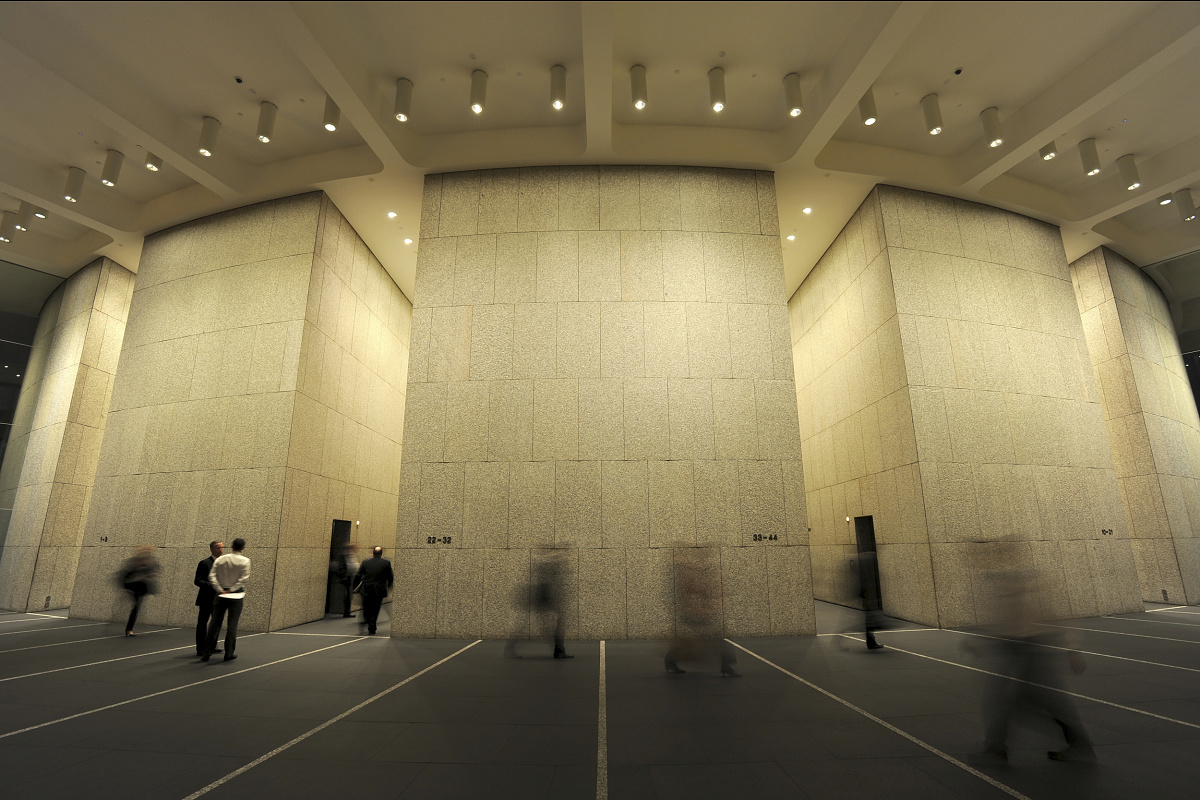 ERCO LED lighting wallwashing highlights architecture in Sydney's MLC Centre.