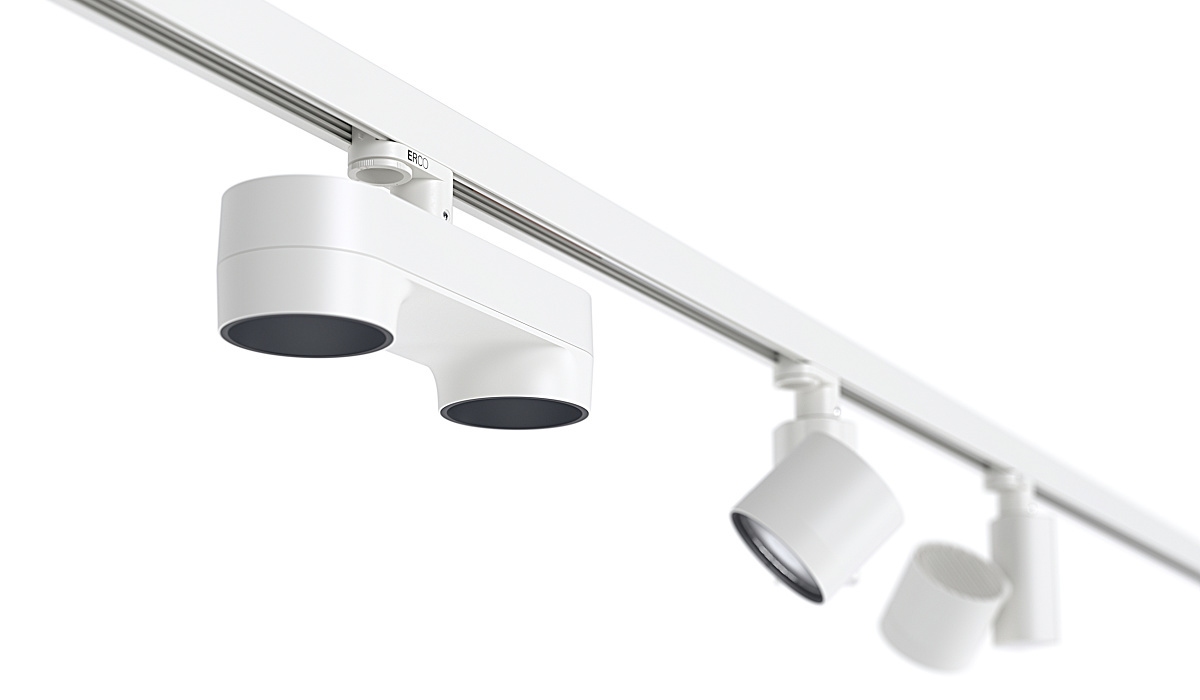 ERCO Iku track downlights providing flexible general lighting for indoor spaces.