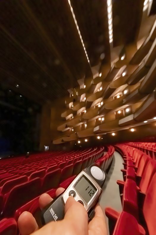 Light meter reading in Hamburg State Opera auditorium after ERCO LED lighting upgrade.