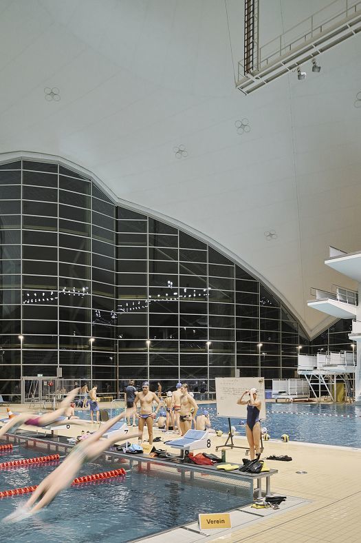 LED lighting at the Aquatic Centre, Olympic Park Munich, enhancing energy efficiency and visual comfort.
