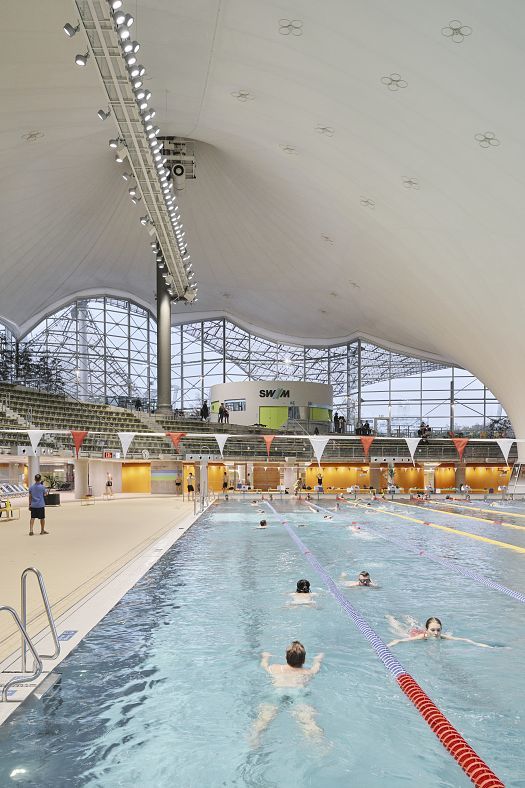 LED lighting at the Aquatic Centre, Olympic Park Munich, enhancing energy efficiency and visual comfort.