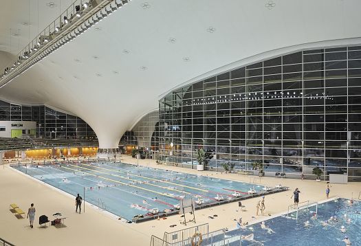 LED lighting at the Aquatic Centre, Olympic Park, Munich, enhancing energy efficiency and visual comfort.