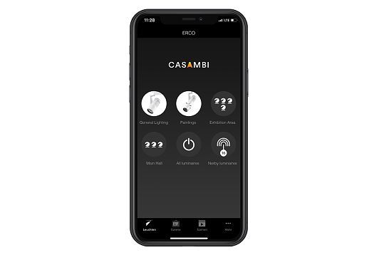 ERCO Casambi app interface for wireless office lighting control.