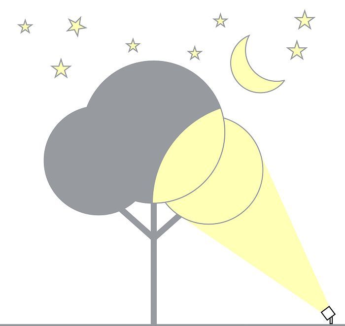 Illustration of tree lighting with an ERCO outdoor luminaire at night.