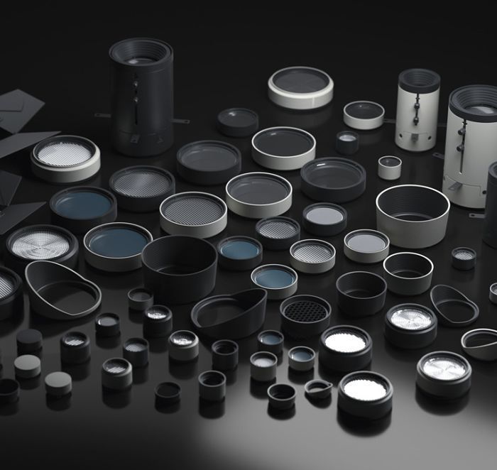 ERCO lighting accessories for galleries: Versatile light shaping for art exhibitions.