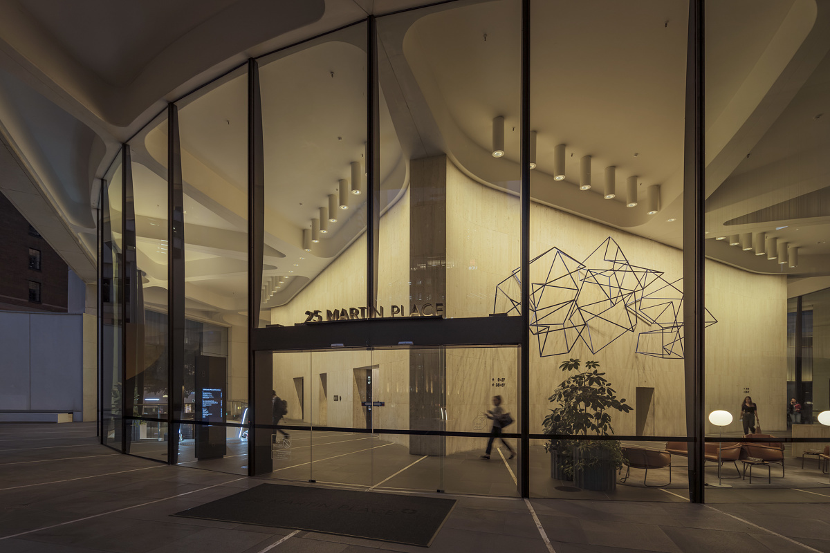 Martin Place, Sydney, featuring ERCO LED lighting for high rooms.