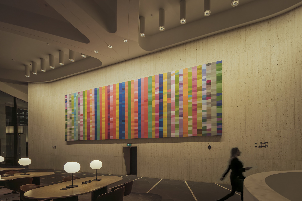 Martin Place, Sydney, featuring ERCO LED wallwashing illuminating the foyer and artwork.