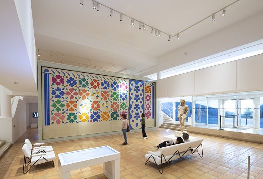 Interior of the Matisse Museum in Nice featuring the Fleurs et Fruits artwork with ERCO LED lighting.