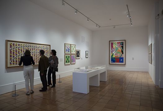 Visitors viewing Matisse art at the Matisse Museum, illuminated by ERCO LED lighting.