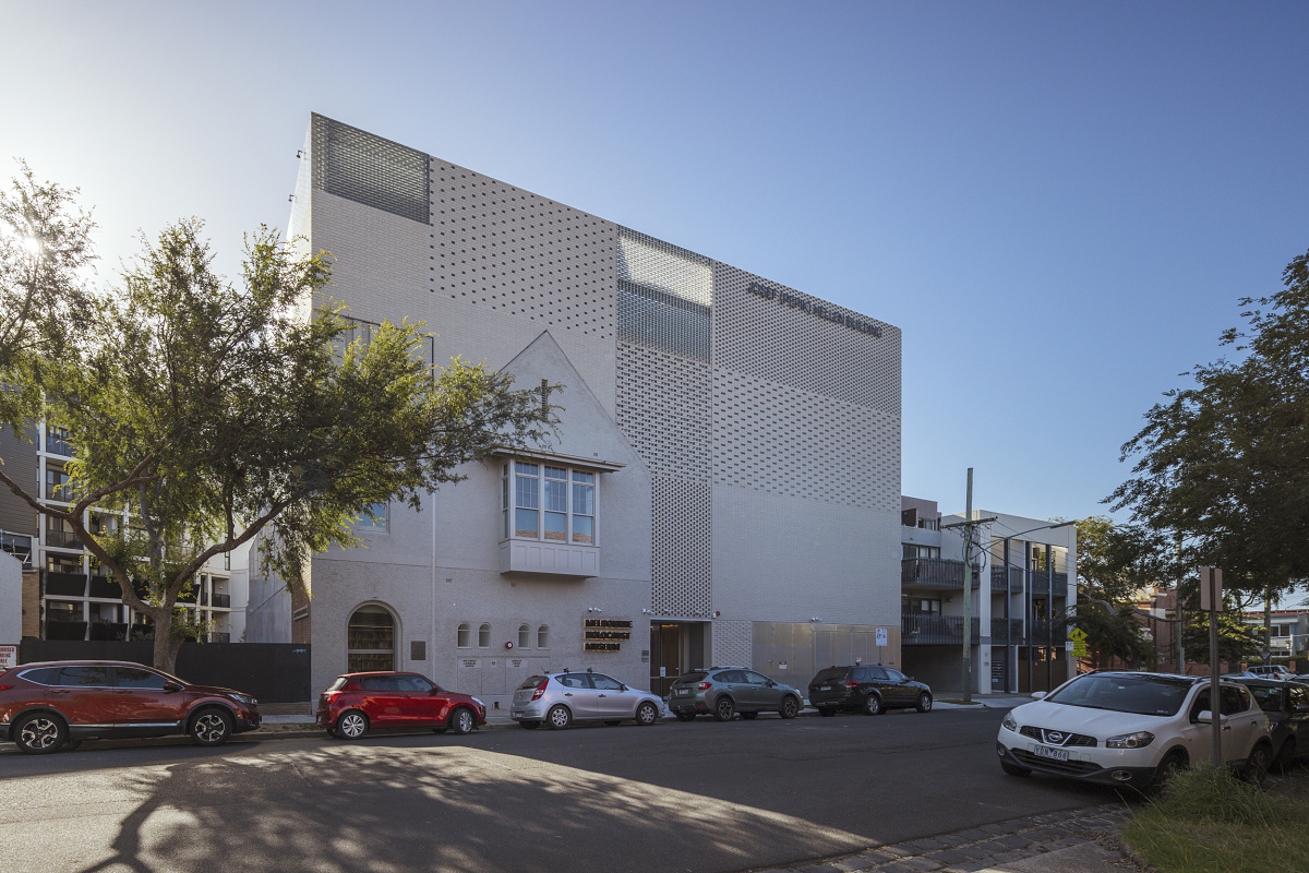 Melbourne Holocaust Museum facade featuring ERCO accent lighting.