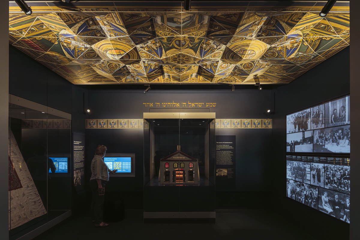 ERCO Parscan spotlights illuminate the reconstructed synagogue ceiling at Melbourne Holocaust Museum.