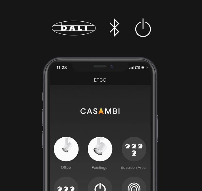 ERCO Casambi app interface for controlling office lighting via smartphone.