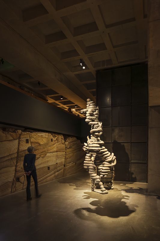 Sculpture at Mona Museum, Tasmania, illuminated by ERCO spotlights for flexible exhibition design.