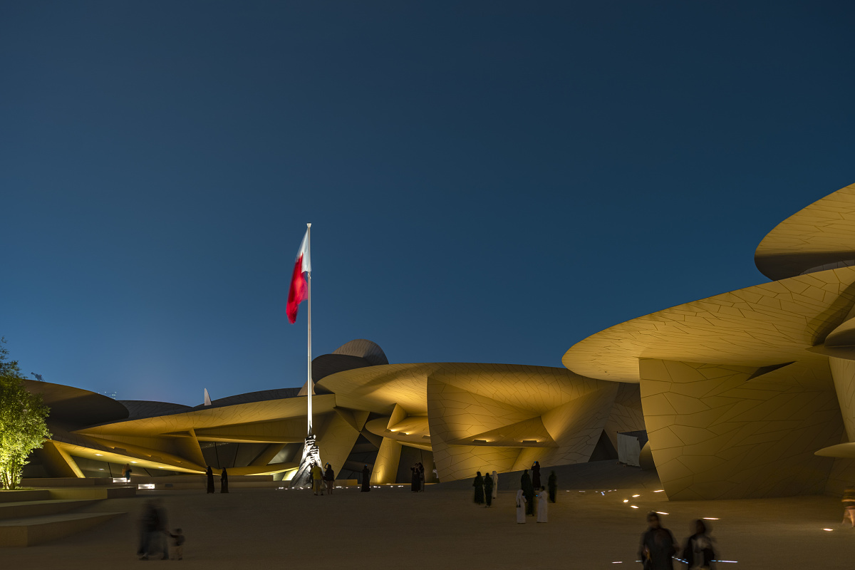 National Museum of Qatar illuminated by ERCO, creating a cultural experience.