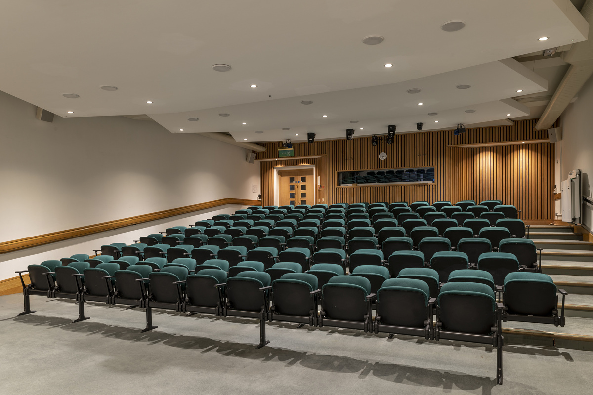 Auditorium at the National Maritime Museum, featuring ERCO LED lighting for events and lectures.