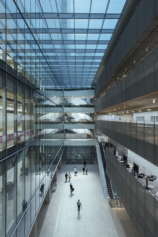 NAVER 1784 interior featuring ERCO lighting, highlighting the atrium and creating an inviting atmosphere.