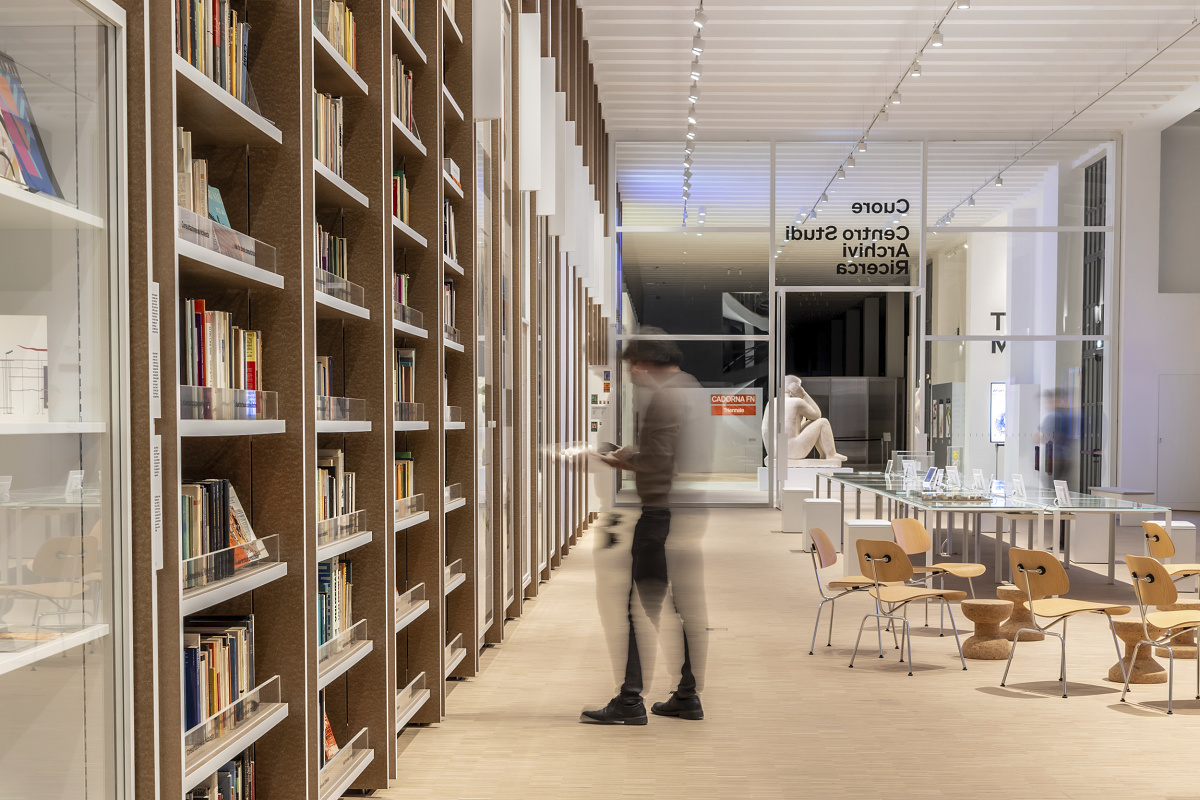 Triennale Museum Milan archive featuring Hi-trac tracks and flexible ERCO LED lighting.