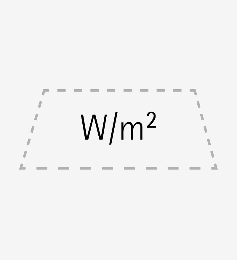 W/m²: Watts per square meter, a measure of light output for ERCO Panlens luminaires.
