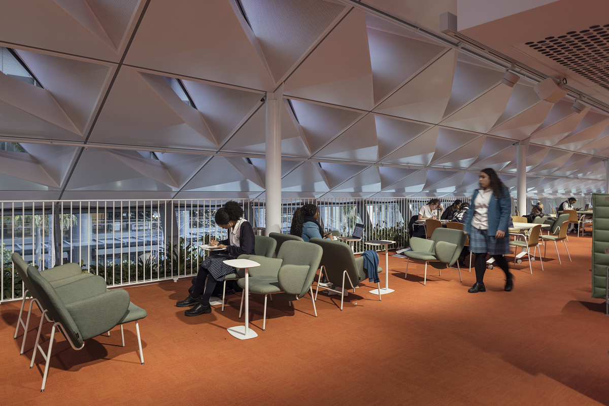 Interior of PHIVE in Parramatta Square featuring ERCO lighting for public and community spaces.