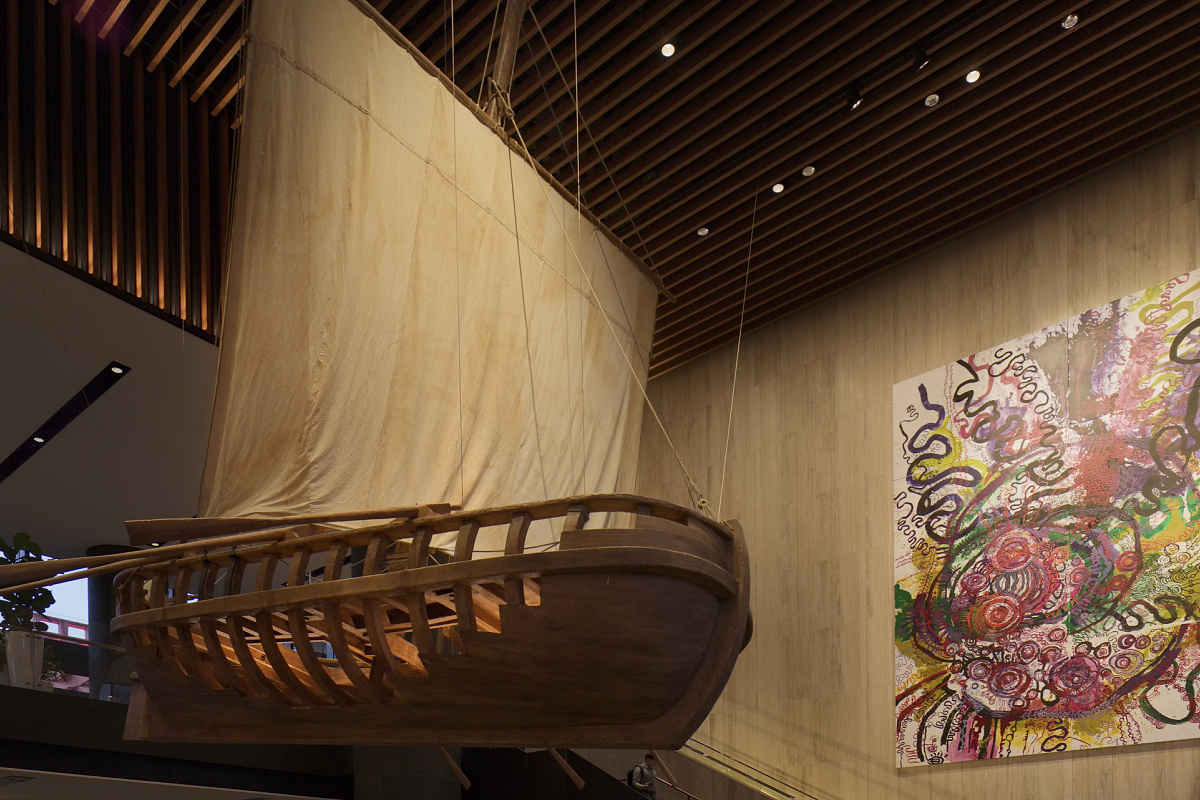 Replica of the historic Rose Hill Packet ship in Parramatta Square, Sydney.