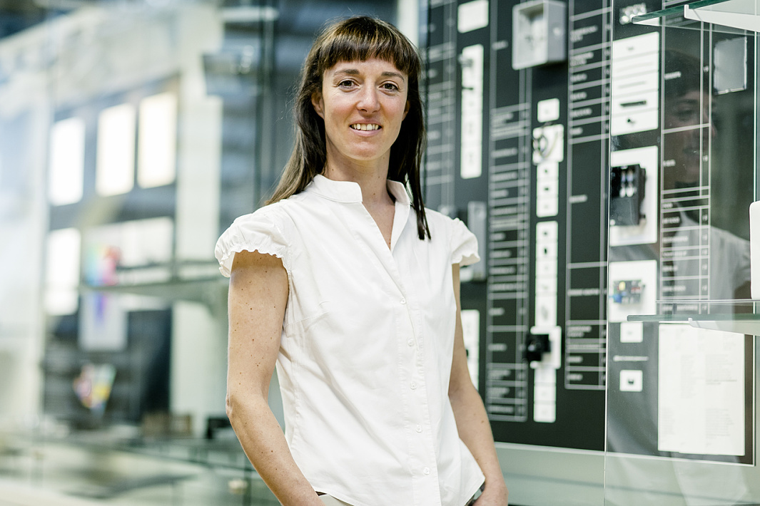 Sonja Berges, an ERCO electronics technician, in her operating technology work environment.